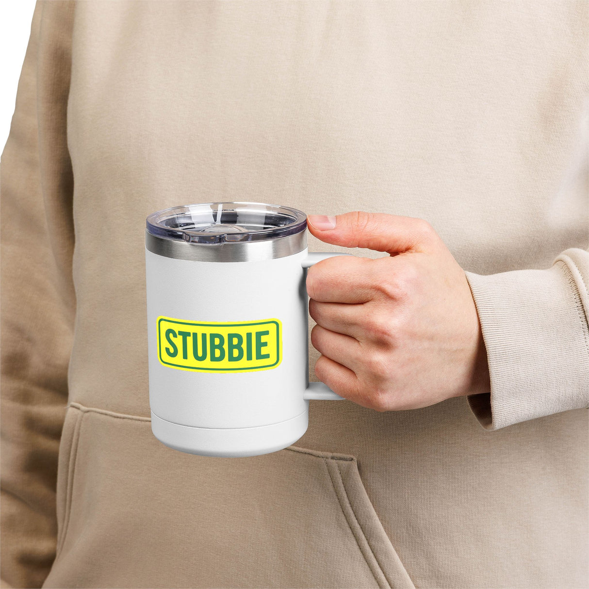 STUBBIE Coffee Mug Tumbler, 15oz - Aussie Yellow Stubbie