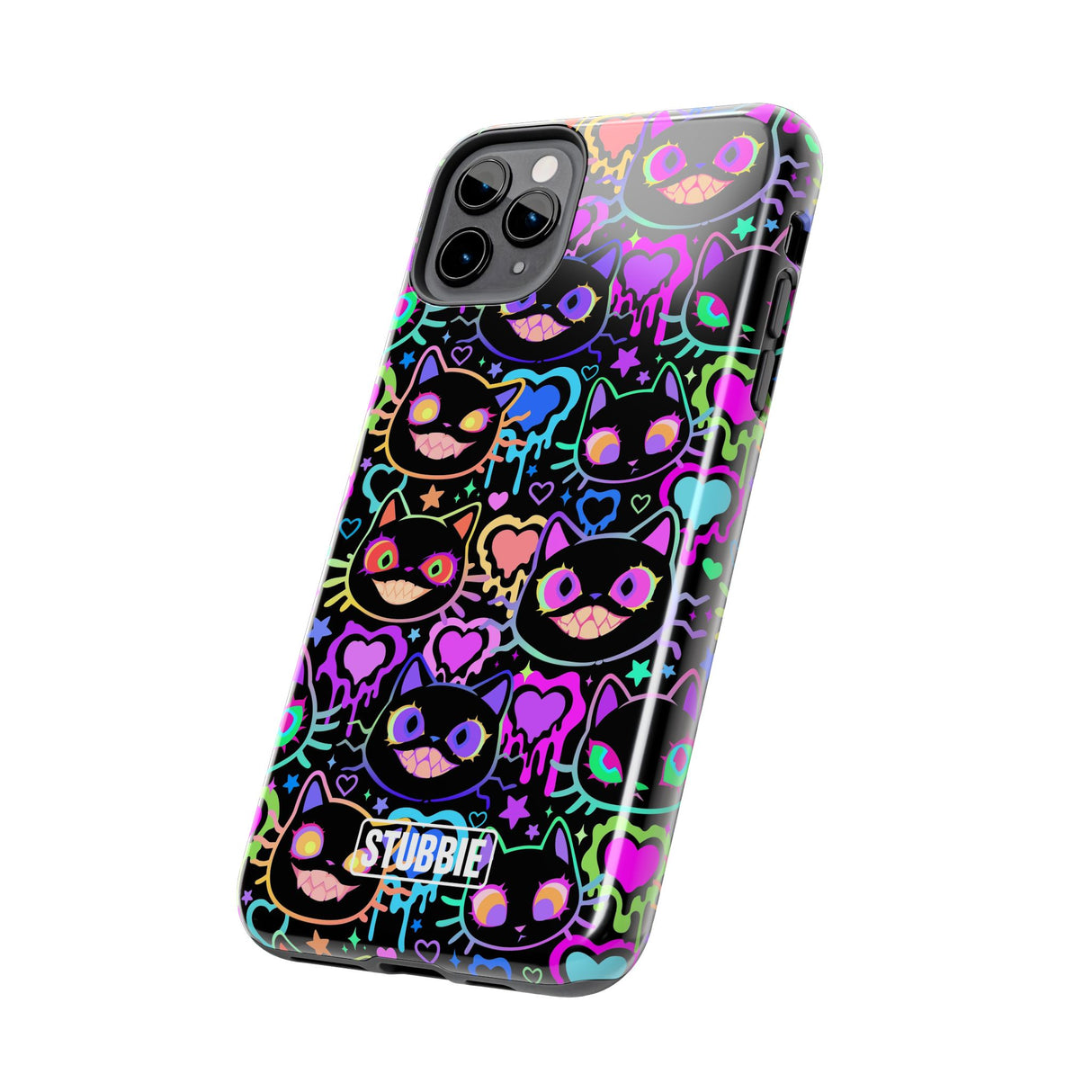 STUBBIE Phone Case for Apple iPhone - Crazy Neon Disco Cats Stubbie