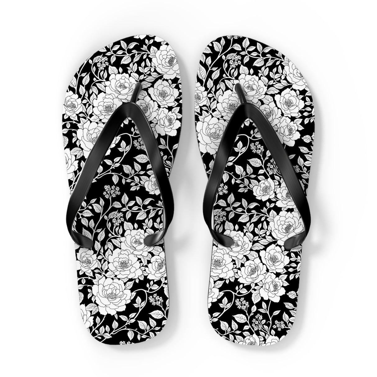 Black Floral Flip Flops