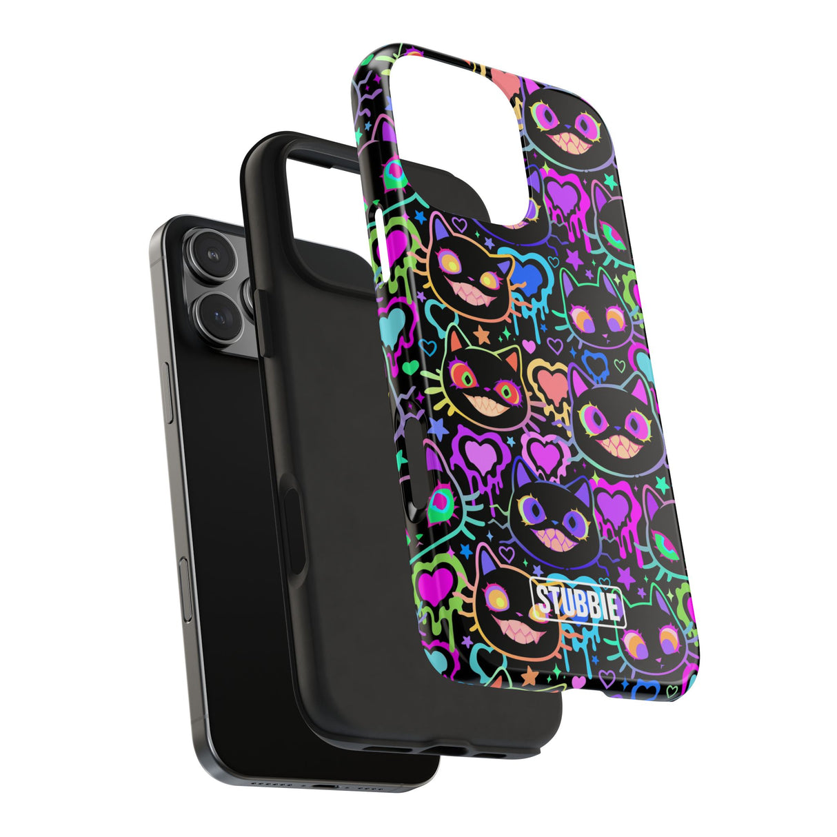 STUBBIE Phone Case for Apple iPhone - Crazy Neon Disco Cats Stubbie