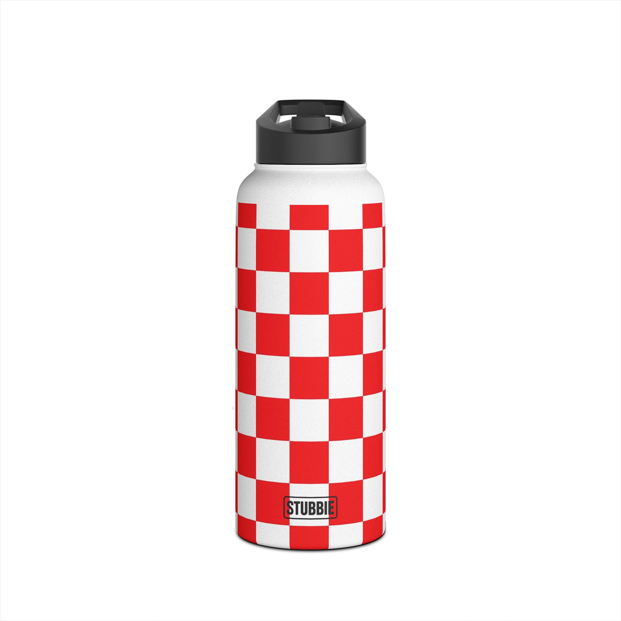 Red Checkered Stainless Steel Water Bottle