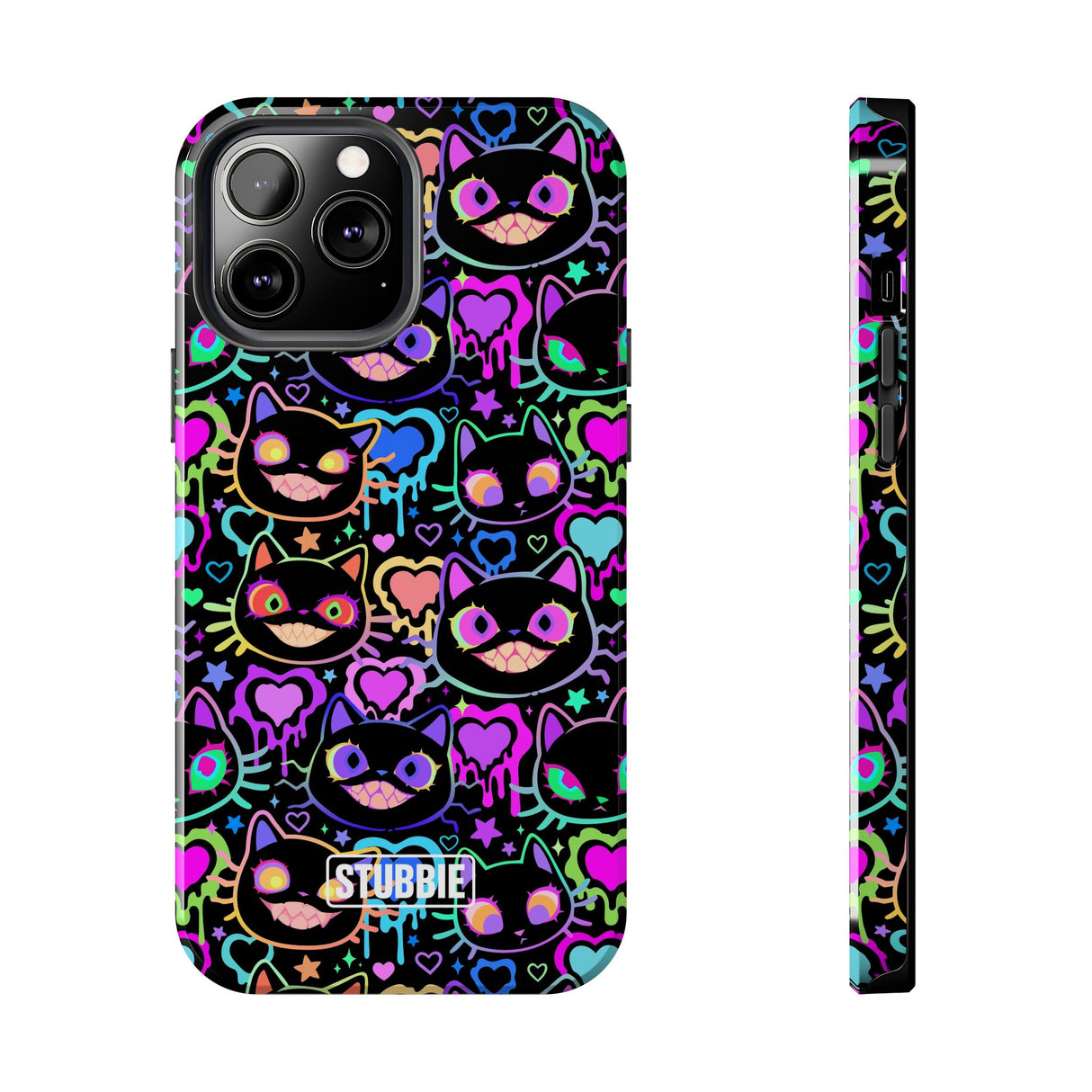 STUBBIE Phone Case for Apple iPhone - Crazy Neon Disco Cats Stubbie