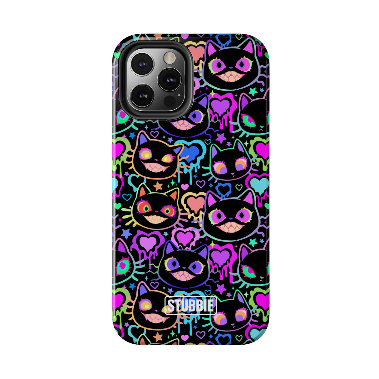 STUBBIE Phone Case for Apple iPhone - Crazy Neon Disco Cats Stubbie