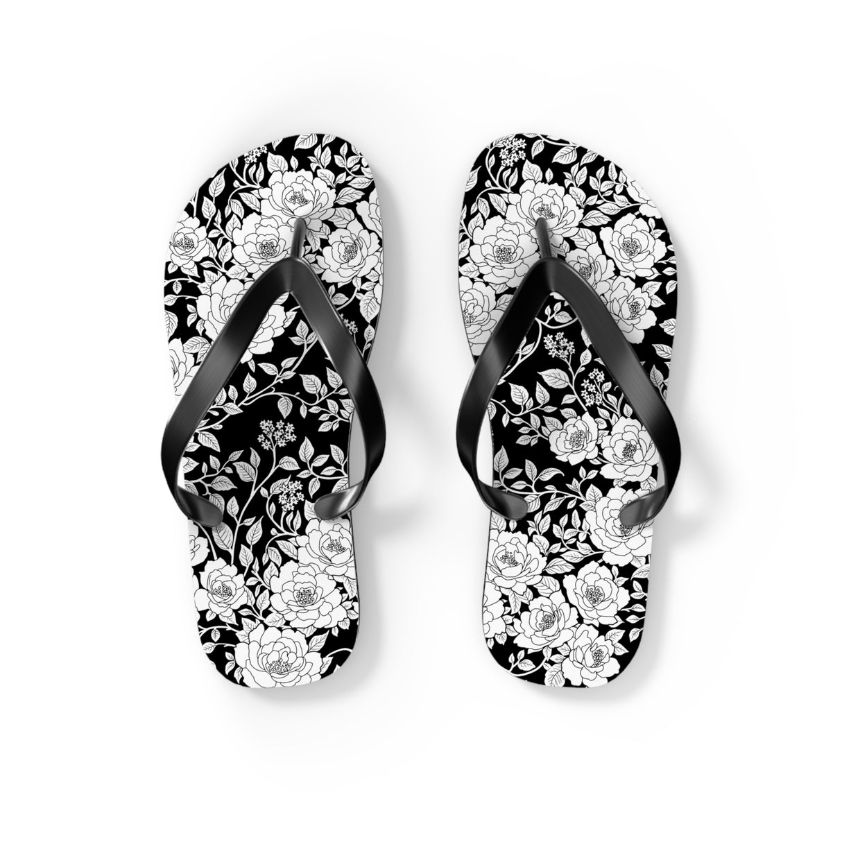 Black Floral Flip Flops