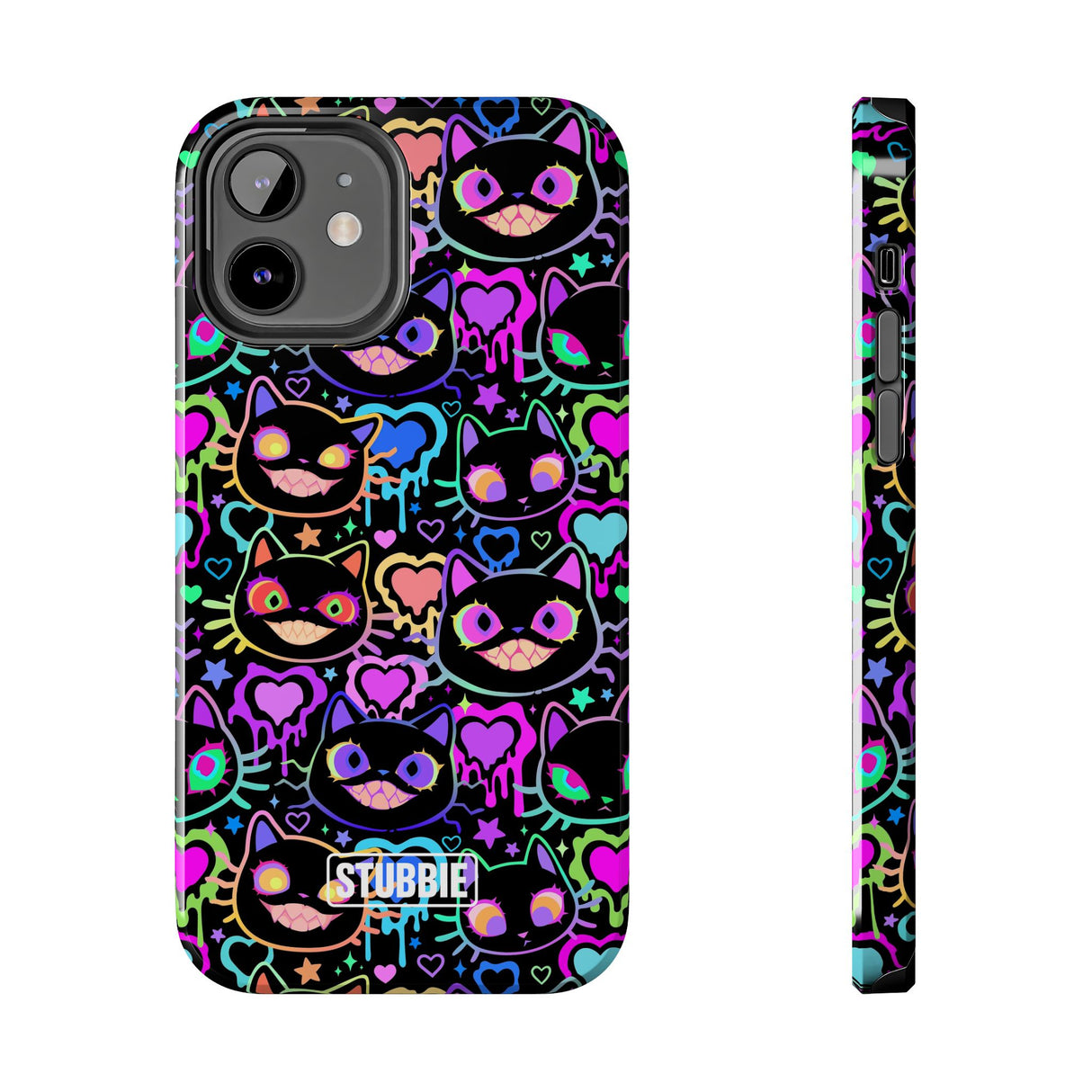STUBBIE Phone Case for Apple iPhone - Crazy Neon Disco Cats Stubbie