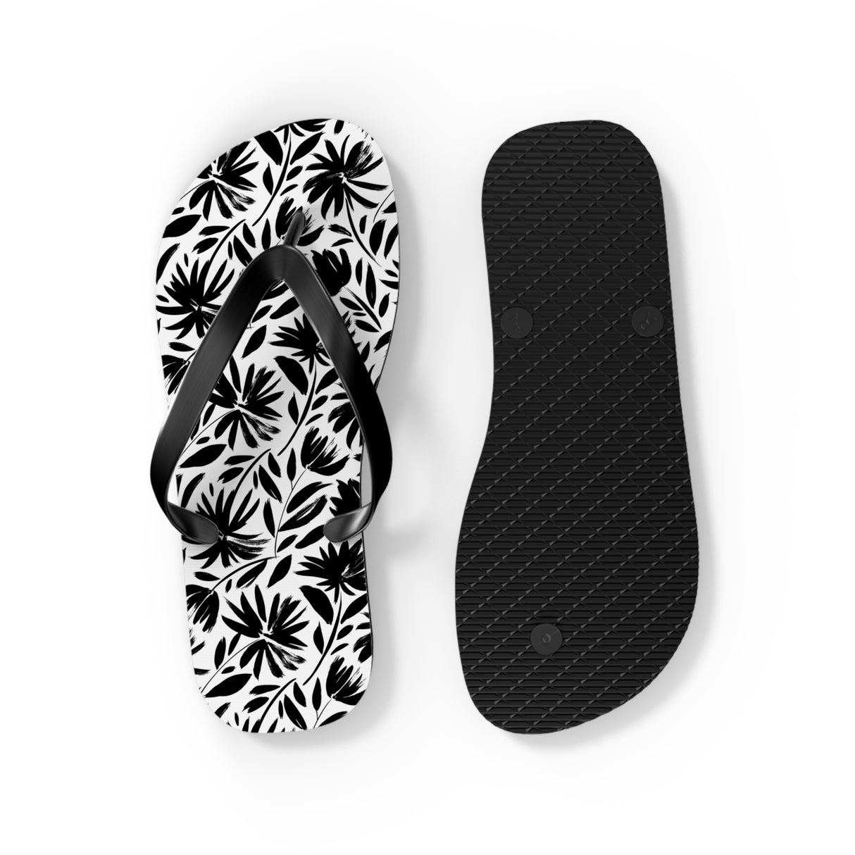 Black Flower Flip Flops