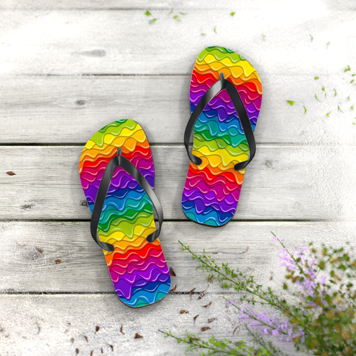 Dripping Rainbow Flip Flops