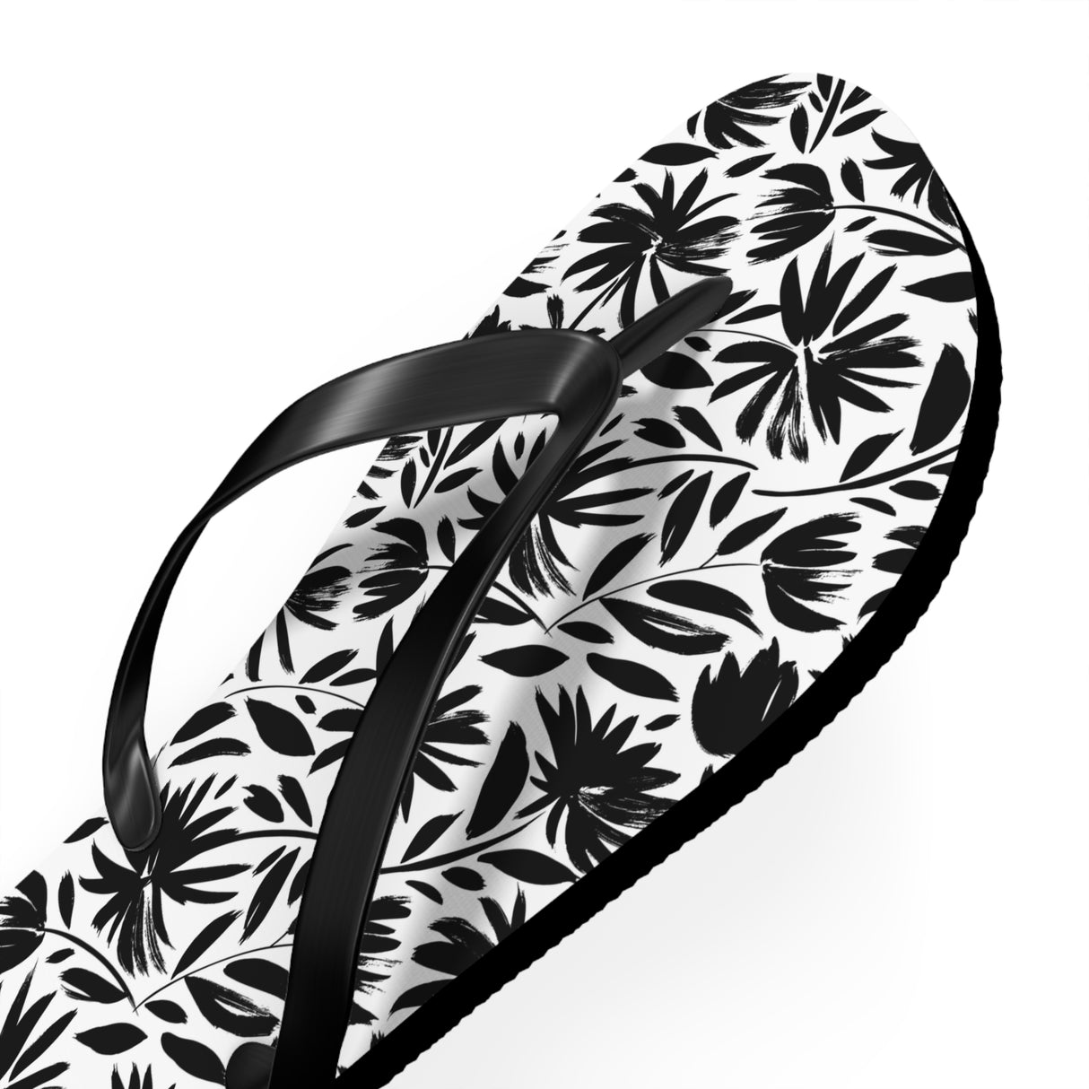 Black Flower Flip Flops