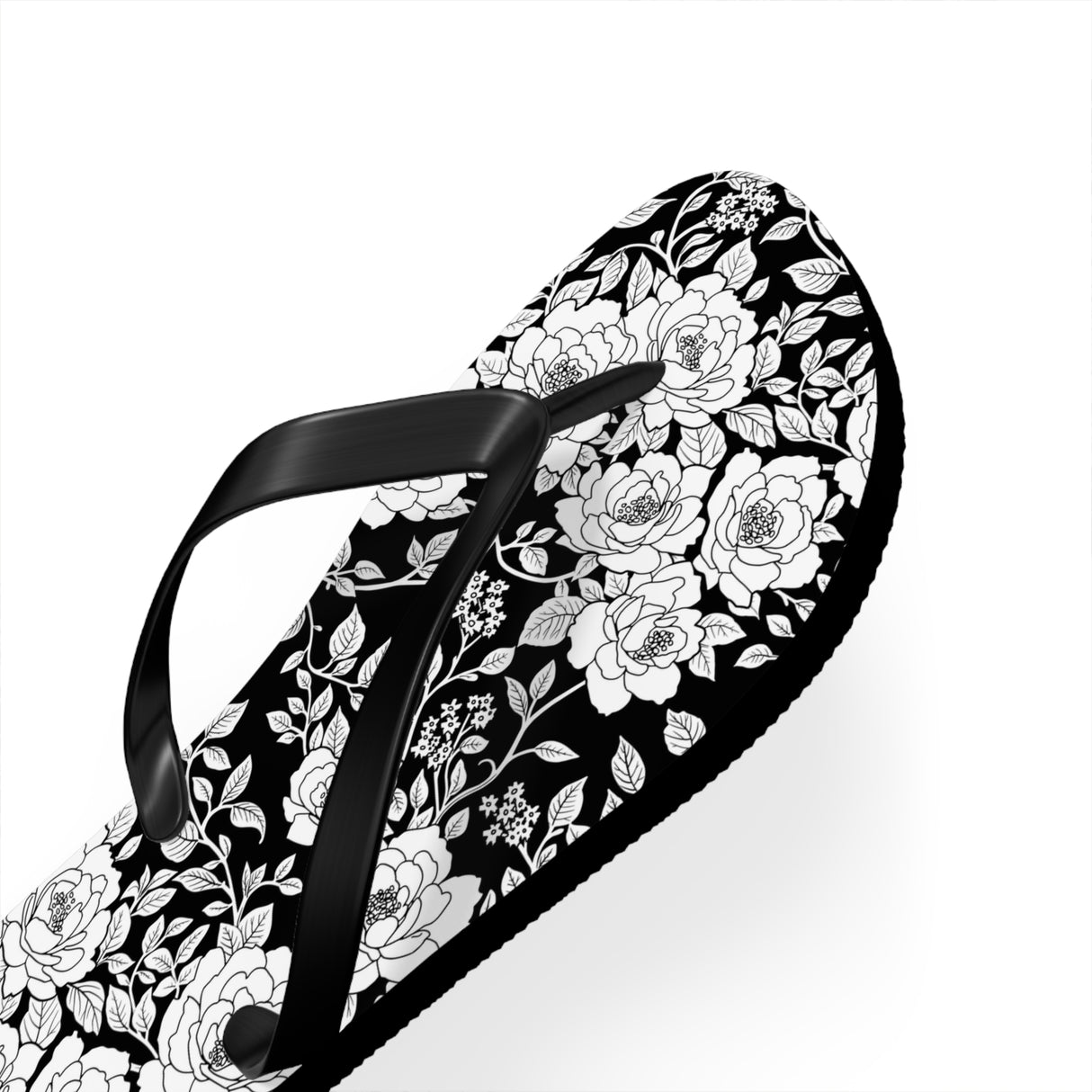 Black Floral Flip Flops