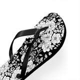 Black Floral Flip Flops