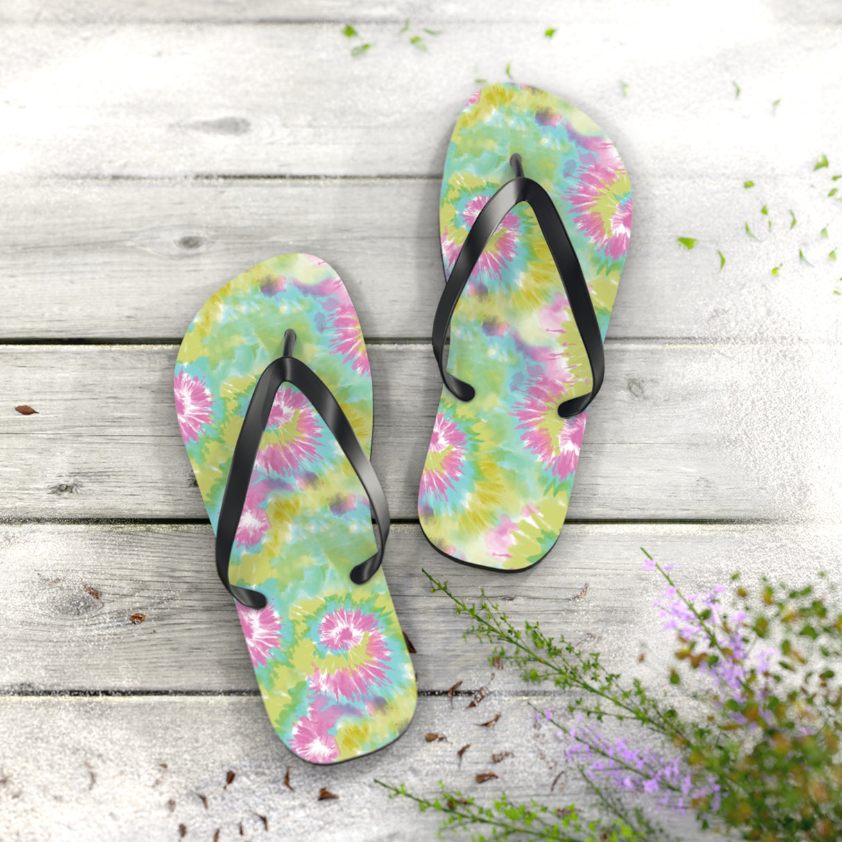 Green Tie Dye Flip Flops