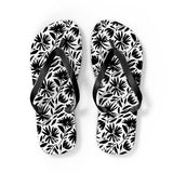 Black Flower Flip Flops