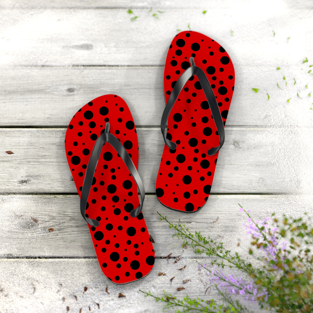 Black Polka Dot Flip Flops