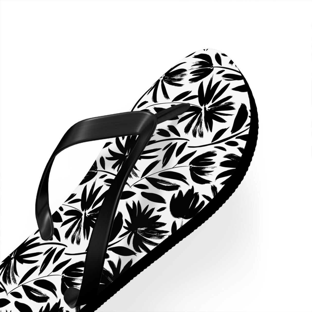 Black Flower Flip Flops