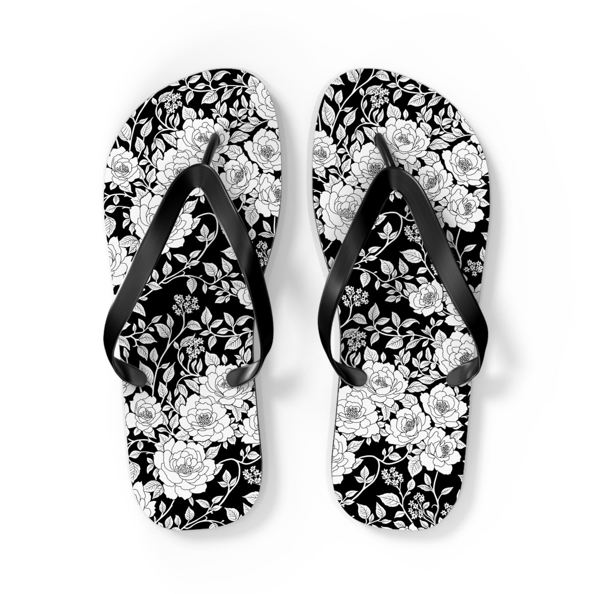 Black Floral Flip Flops