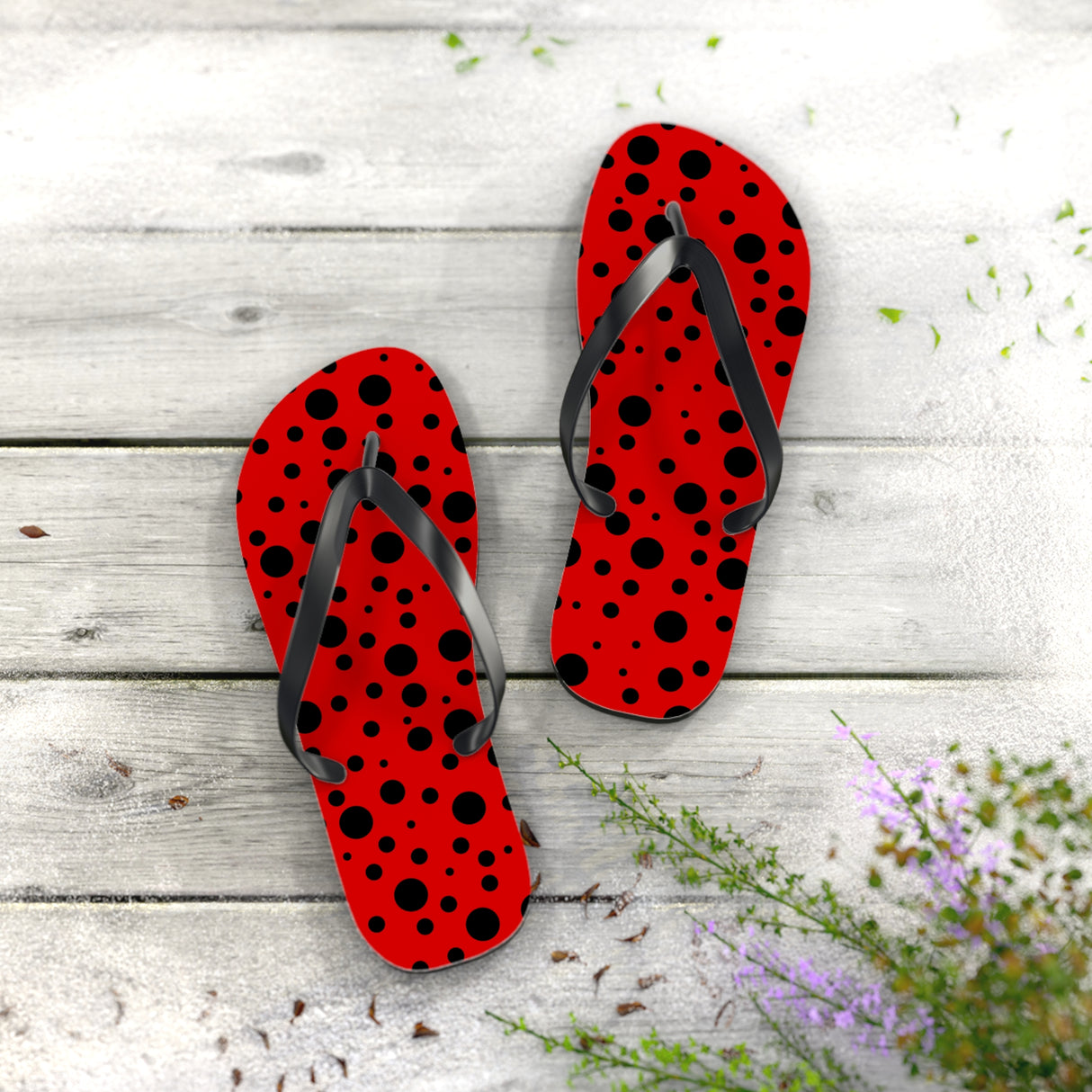 Black Polka Dot Flip Flops