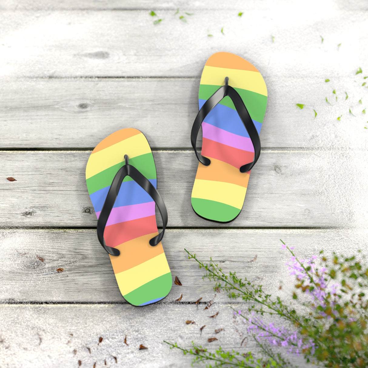 Bright Rainbow Flip Flops