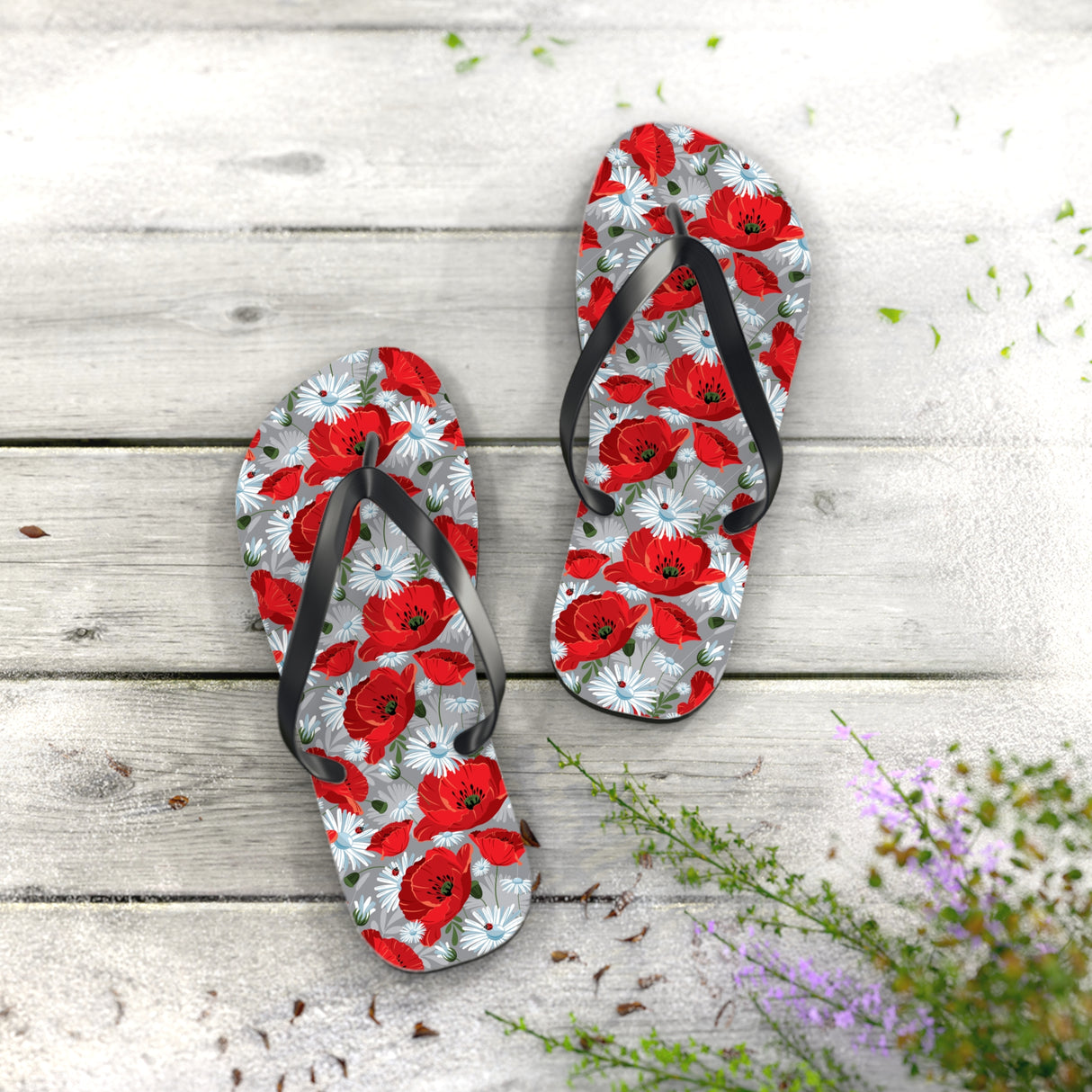 Red Flower Flip Flops