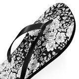 Black Floral Flip Flops