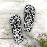 Black Flower Flip Flops