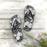Black Floral Flip Flops
