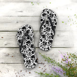 Black Flower Flip Flops