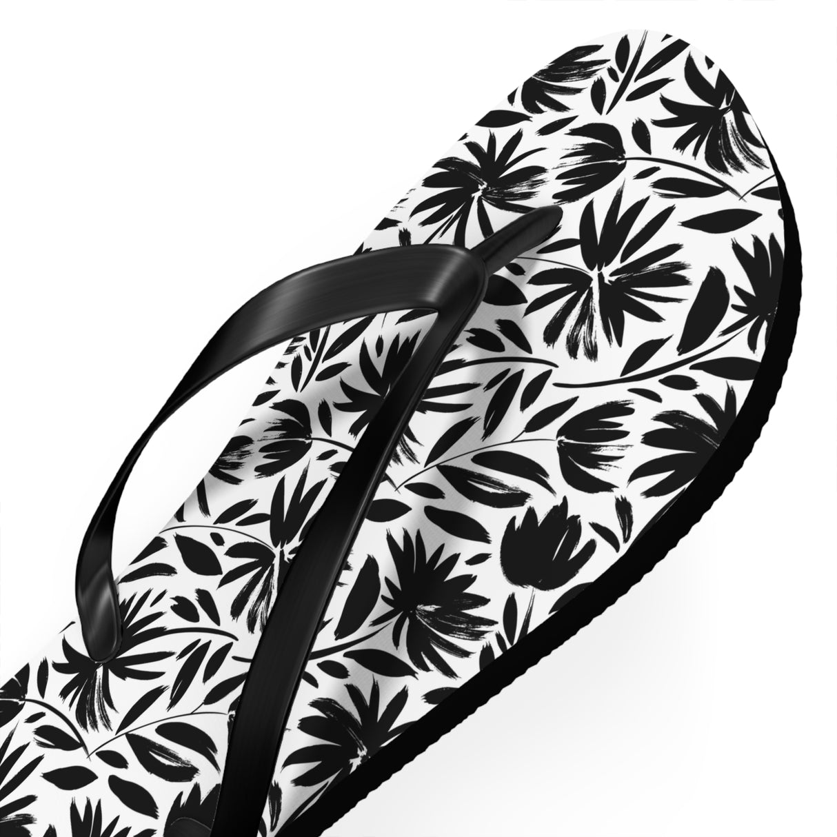 Black Flower Flip Flops