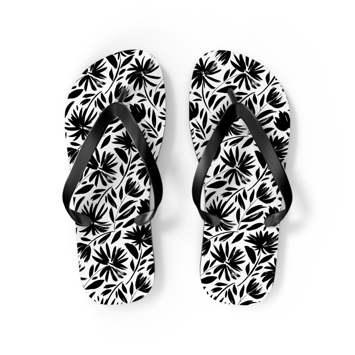 Black Flower Flip Flops