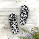 Black Flower Flip Flops