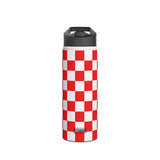 Red Checkered Stainless Steel Water Bottle
