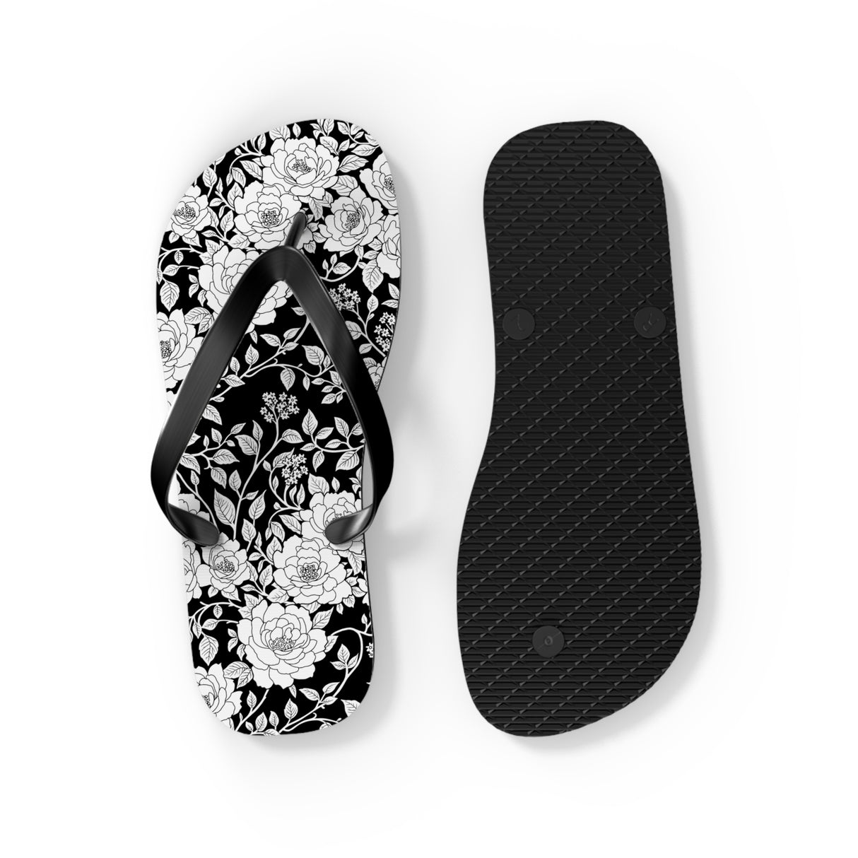 Black Floral Flip Flops