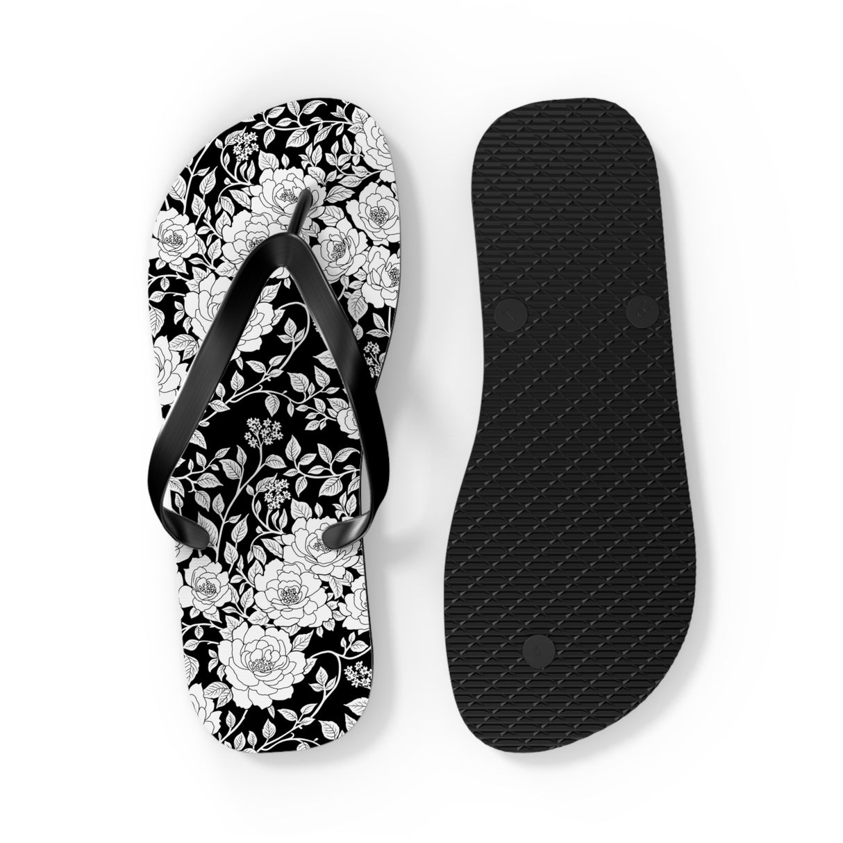 Black Floral Flip Flops