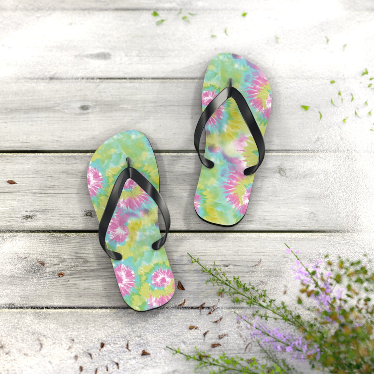 Green Tie Dye Flip Flops