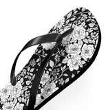 Black Floral Flip Flops