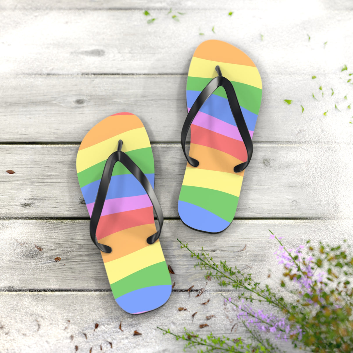 Bright Rainbow Flip Flops