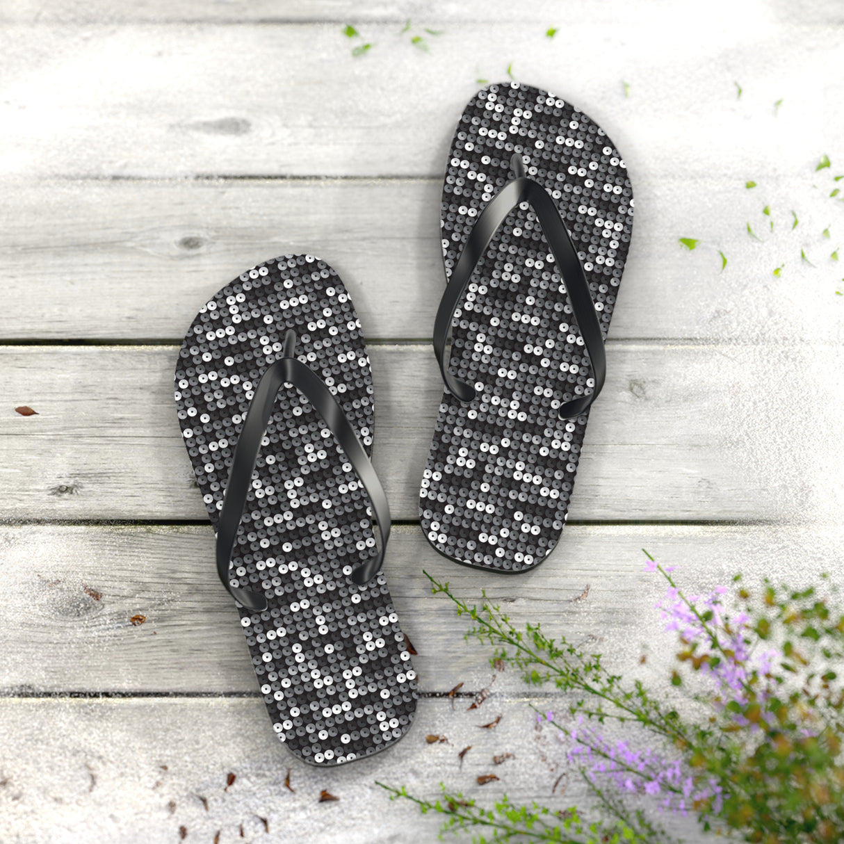 Black Sequin Flip Flops